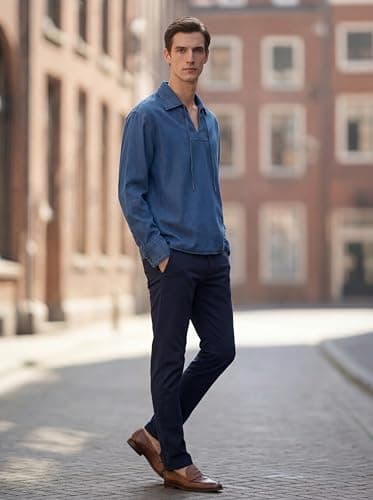 GRECIILOOKS Blue Shirt for Man | Denim Shirt for Man | Tshirt | Shirts Men | Classic Collar Denim Cotton Shirt for Men | Casual Relaxed Fit T Shirt with Full Sleeve 3