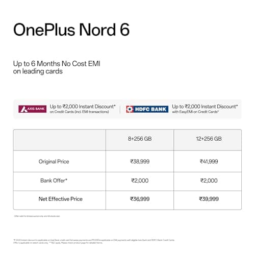OnePlus Nord 6 | 8GB+256GB | Quick Silver | Snapdragon 8s Gen 4 | Segment's First Stable 165FPS Gaming | Segment's Largest 9000mAh Battery | Most Complete IP Rating | Personalized AI 2