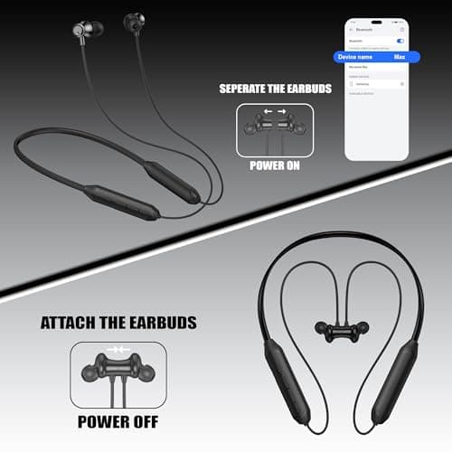 Kratos Black Bluetooth Neckband with 55 Hrs Playtime, Deep Bass, Stereo Sound, HD Calls, Magnetic Earbuds, Voice Assistant, Type-C Charging, Rich Audio, Hollow Switch for Comfort & Style 3
