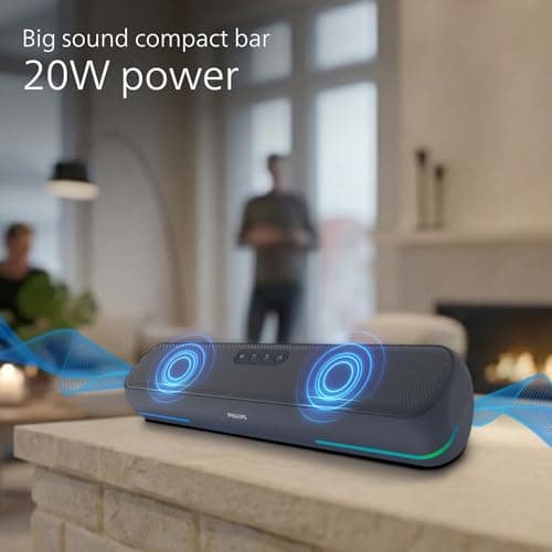 Philips TAB4120BL/94 Wireless Bluetooth Soundbar, 20W, 8H Playtime, Bluetooth 5.1, TWS Mode, RGB Light, LED Indicator, Built-in Mic, Voice Assistant, AUX/USB/TF Card Input, USB-C Charging (Sky Blue) 4
