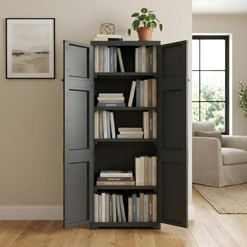 Nilkamal Freedom Large (FML) 5 Shelves Plastic Bookshelf with 3-Year Warranty| Multipurpose Storage Cabinet & Book Rack for Home | Durable, Waterproof, Easy-Clean | Book Organiser | Charcoal Grey
