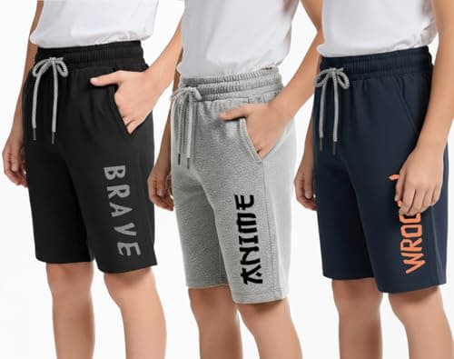 hotfits Boy's Black, Yellow, Grey & Green Cotton Knee Length Printed Casual Shorts with Pocket - Pack of 3 -(14-15) 2