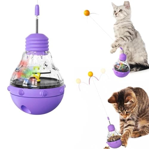 YellowCult Cat Interactive Toys for Indoor Cats Kitten Wand Toy Weight Loss Lose Kitty Tracking Balls Slow Food Dispenser Feeder Engaging Treat Dispensing Feeding Pet Supplies Birthday Gift