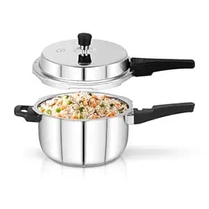 Twin Birds Stainless Steel Regular Outer Lid Pressure Cooker - 2 Litres (Induction and Gas Stove Friendly) Silver, ISI and CE certified with 5 Years Warranty | 1055