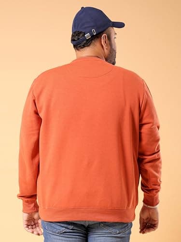 Hardsoda Men Orange Plus Size Solid Crew Neck Pull On Sweatshirt (Orange_4XL) 2