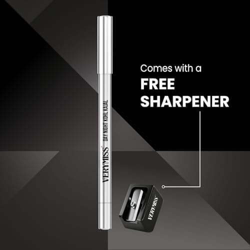 Verymiss Day Night Kohl Kajal With Sharpener 1.2 g I Long-Lasting I Smooth Application I Rich Pigmentation I Jet Black I Qty 1 3