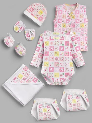 HELLCAT 100% Cotton 10-Piece Gift Set for Newborn Babies (0–6M, Unisex) | Baby Boys & Girls Clothing Combo_ Multicolour_0-6 Months 2