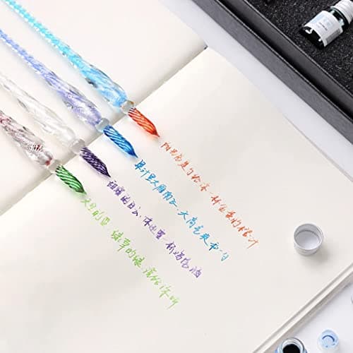 Levin Glass Dipped Pen Ink Set Handmade Crystal Calligraphy Pen with 12 Colorful India Ink for Art, Signatures, Drawing, Decoration, Calligraphy Kits for Beginners 4