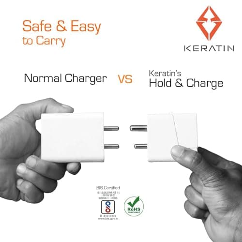 KERATIN 25W Type-C Fast Charger Adapter, World's 1st Hold & Charge, Compatible with All Android, iOS & USB-C Devices, PD 25W Charger & Holder with Type C to C Braided Cable 3