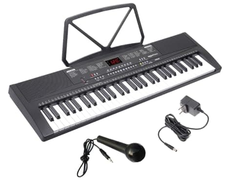 Amazon Basics 61 keys Electronic Keyboard Piano with LED Display | Adapter | Key Note Stickers | Mic | Music Sheet Stand - Works only with adapter (no battery needed)