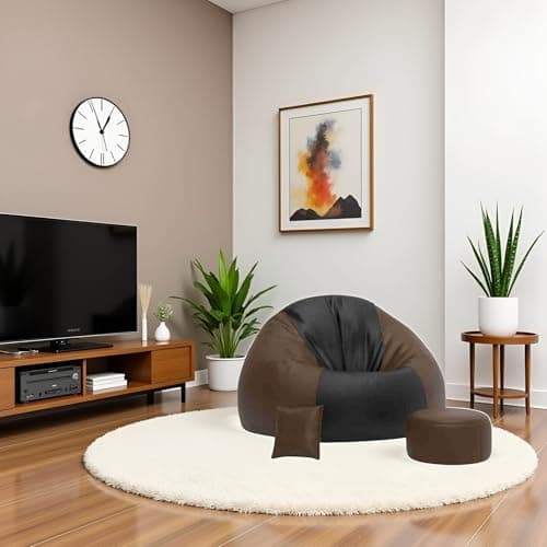 OHSTORE 4XL Faux Leather Bean Bag Cover Set with Matching Footrest and Cushion – No Filling, Great for Home, Office, and Gaming Lounge, Brown & Black (Only Cover) 5