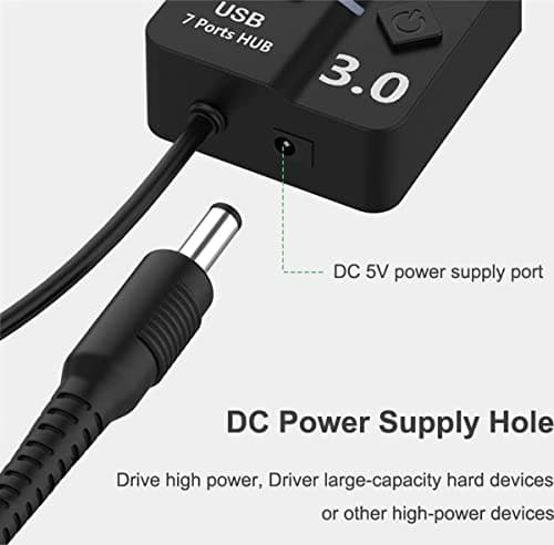 ADZOY Powered USB Hub 3.0, 7-Port USB Data Hub Splitter with One Smart Charging Port and Individual On/Off Switches and 5V/1A Power Adapter USB Extensionfor Laptop, PC, Computer, Mobile HDD 2