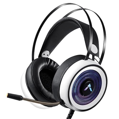 Adcom Striker USB Wired Over-Ear Gaming Headphones, RGB LED, 50mm Drivers, Omni-Directional Mic, Comfortable Design, Breathable Earcups, 3.5mm + USB, 2m Braided Cable, Noise Cancellation Mic (White)