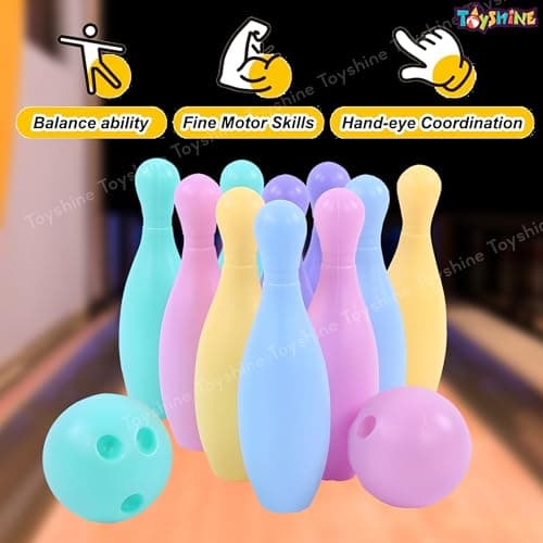Toyshine Bowling Pins Toy Set Fun Learning Game Plastic Bowling Toy Set Includes 10 Pins and 2 Ball Educational Learning Toy for Boys Girls 3+ 2