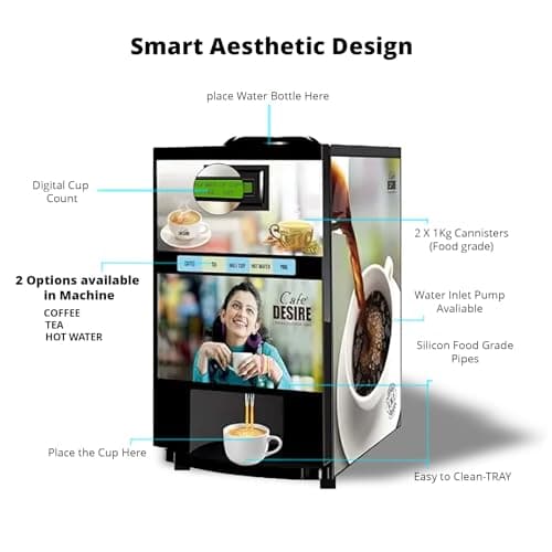 Cafe DESIRE I DRINK SUCCESS Coffee Machine 2 Lane Regular | Fully Automatic Tea & Coffee Vending Machine | For Offices, Shops | Make 2 Varieties Of Coffee Tea With Premix | No Milk Required [VM20] 5