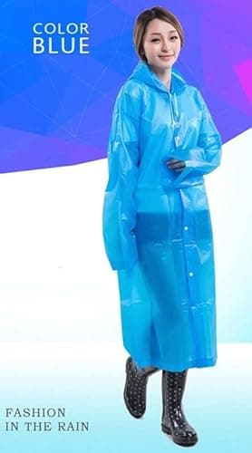 AUGEN By Visions India Men Women EVA Waterproof Transparent Rain Coat Hooded Outdoor Water Resistant Portable Raincoat Suit for Unisex EVA RainCoat (Blue, Free Size) 3