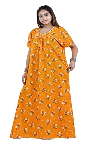 Bejod's Collection Women's Yellow Nighty Cotton Maxi Nightdress – Printed Floral Full-Length Nightgown, Plus Size Loose Fit Sleepwear Summer Nightwear for Women XL-3X (Yellow, XXL) 3