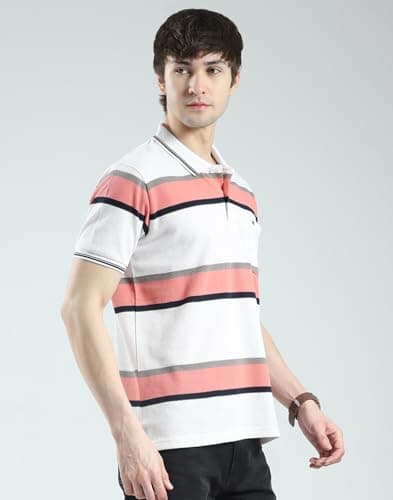 Monte Carlo Men's Regular Fit Striped Polo T-Shirt | Half Sleeve | Collared Neck | Casual Wear T Shirt for Men's Off White L (Pack of-1) 3