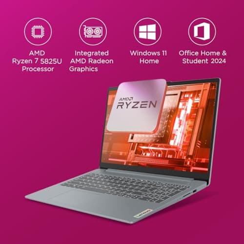 Lenovo IdeaPad Slim 3 Ryzen 7 5825U 15.6" (39.6cm) FHD Thin and Light Laptop (16GB RAM/512GB SSD/Integrated AMD Radeon Graphics/Windows 11/Office Home 2024/Grey/1.6Kg), 82XM0114IN 2