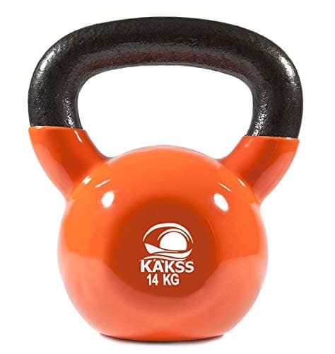 Kakss Vinyl Half Coating Kettle Bell for Gym & Workout (Size: (2KG, 4KG, 6KG, 8 KG, 10KG, 12KG, 14 KG, 16 KG, 18 KG, 20 KG, 24 KG, 28 KG, 32 KG, 36 KG, 40 KG) (14 KG (Orange)) (Proudly Made in India) 