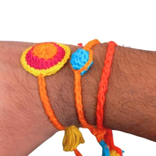 India Meets India Handmade Crochet Rakhi for Brother Bhai, Celebrate Eco Friendly Raksha Bandhan (Pack of 3) 5