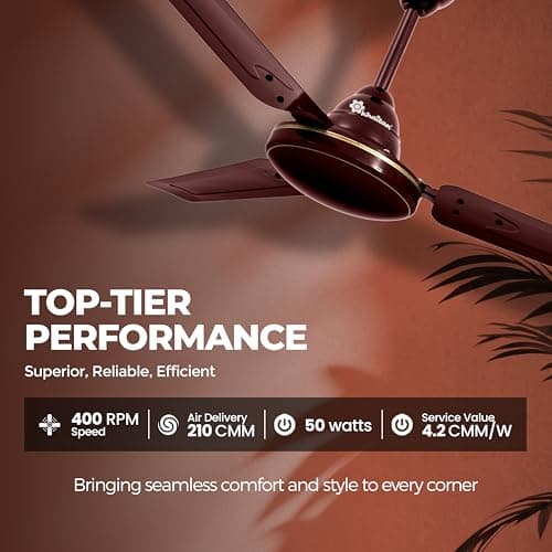 Khaitan Freedom - 1200mm Hi-Speed Ceiling Fan | BEE Star Rated | Durable | Superior Air Delivery | Energy Efficient | Rust Resistance | Decorative fan for Rooms | 2-Years Warranty | Brown - Pack of 1 2