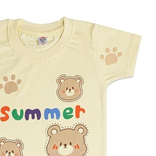 Printed Casual Kids Clothes for Boys | Half Sleeves Round Neck Pure Cotton Tshirt and Denim Shorts Kids Clothing Set | Summer Outfit Everyday Baby Boy Clothes (Cream, 5-6 years) 3