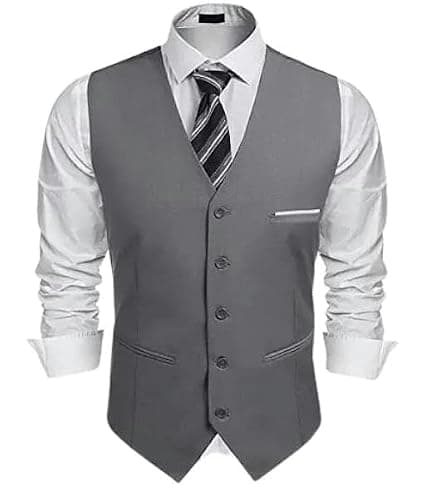 Men's Business Suit Vest Slim Fit Dress Vest Wedding Waistcoat (XL, Grey, 1)