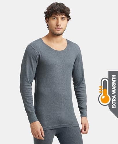 Jockey 2401 Men's Super Combed Cotton Rich Full Sleeve Thermal Undershirt with Stay Warm Technology_Charcoal Melange_M 2