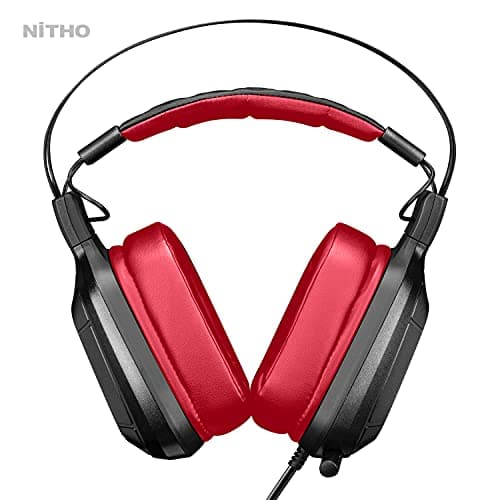 Nitho Titan PRO 7.1 Surround Gaming Headset with Cardioid Microphone for PS5, PS4, PC, Laptop, Over-Ear Stereo Wired Gaming Headphones with RGB LED Light, 3.5 mm Audio Jack, 50 mm Drivers - Red 3