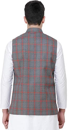 Exotic India Waistcoat with Double Check Pattern and Front Pockets - Color ExcaliburGarment Size 36 4