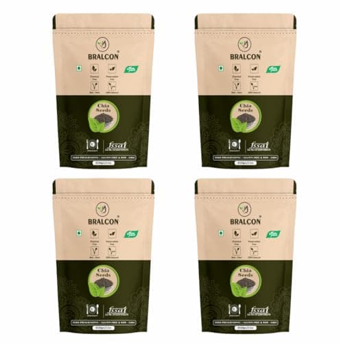 BRALCON Raw Unroasted Natural Chia Seeds - 400g (Pack of 4) | with Omega 3 and Rich in Fiber, Calcium & Protein for Weight Loss Management | Anti Oxidant | Healthy Superfood