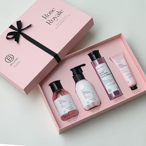 Brillare Rose Royale Gift Box | Rose Body Wash, Body Scrub, Face Wash & Face Scrub | Luxurious Skincare for All Skin Types | Perfect Gift for Special Occasions (Pack of 4)