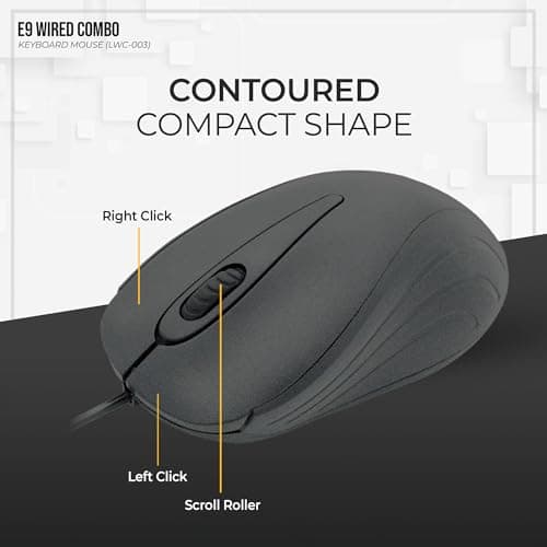 Lapcare E9 Wired Keyboard and Mouse Combo | 104 UV Coated Keys, Spill Resistant | Slim & Ergonomic Design | USB Plug & Play | 1000 DPI Optical Mouse for Home & Office (Black) 5