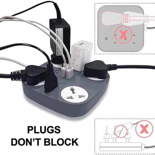 ADDMAX Extension Board with USB | 6 Power Sockets, 2 USB Ports + 1 Type-C Port | 3 Meter Heavy Duty Cord | 10A 220V Multi Plug Extension Cord | Fireproof Power Strip for Home, Office & Laptop – Grey 4