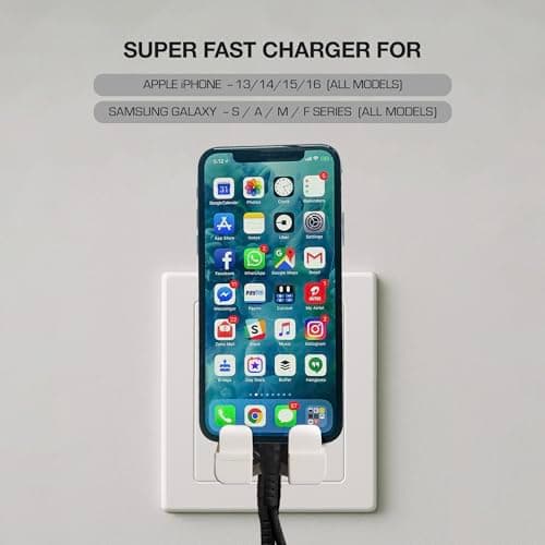 KERATIN 25W Type-C Fast Charger Adapter, World's 1st Hold & Charge, Compatible with All Android, iOS & USB-C Devices, PD 25W Charger & Holder with Type C to C Braided Cable 2