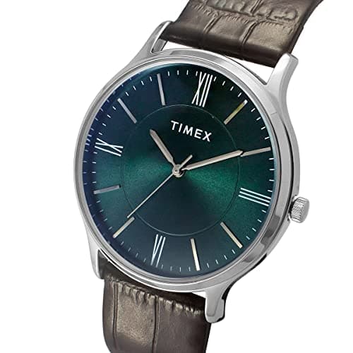 TIMEX Analog Watch for Man with Green Round Dial & Brown Leather Strap Band Water Resistant Men's Wrist Watches - TWTG105SMU07 2
