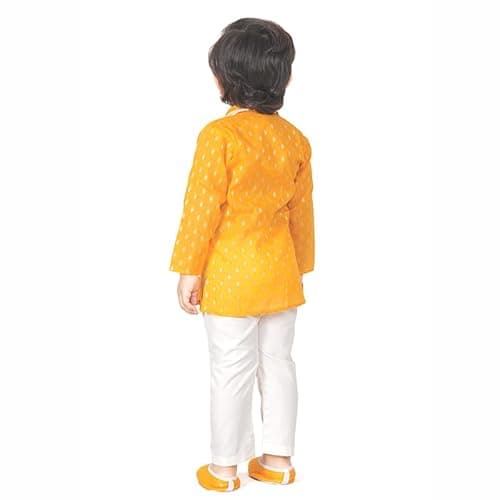 Earth Conscious Boys Kurta & Pyjama Gift Set | Yellow Full Sleeves Kurta with Pyjama | Premium Combo with Juti & Mala | Cotton Ethnic Wear Cothes for Kids | New Born Baby Dress 6-12 Months 3