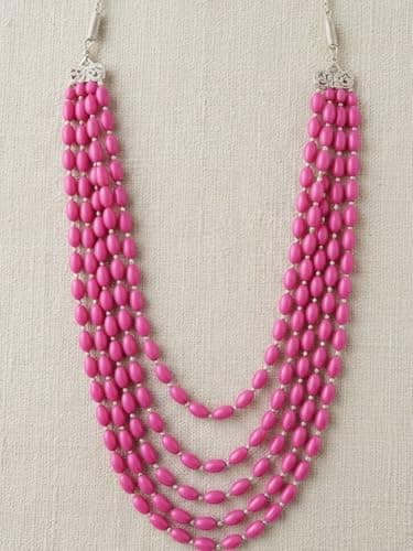 dirix Antique Natural Coral Pink Beads 5 Layer 24 Inch Necklace for Women & Girls | Alloy Layered Statement Jewellery (Pink) 2