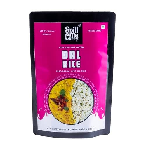 SPILL THE CURRY Dal Rice Ready to Eat | Authentic Dal Chawal Indian Comfort Meal | Freeze-Dried Instant Food with Pure Ghee | Heat & Eat Veg Meal for Travel & Hostel | Pack of 1 (70g)