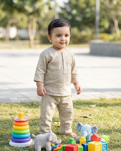KOSHMOSH Baby Boys Night Suit 3/4 Sleeves Co-Ord Nightwear Set - Pure Cotton- Soft, Comfy & Perfect for Sleep Time Light Grey 3
