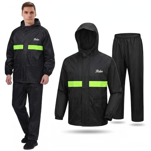 HACER Raincoat with Reflective Strip Hooded and Adjustable Waterproof Poncho Rainwear Reversible Polyester Reusable Rainsuit for Sports Bikers Riding Camping Men & Women (Black, 2XL) 2