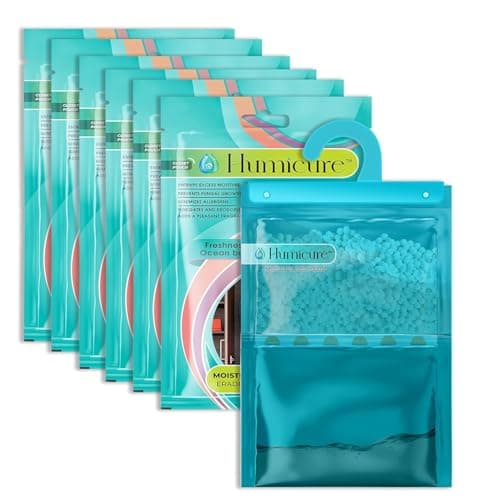 Humicure Moisture Absorber Dehumidifier Hanging Bags with 1 Litre Absorption Capacity for Wardrobe, Bathroom, Kitchen and Bedroom; Prevents Mould & Fungus (Pack of 6, 400gram each, Ocean Breeze)