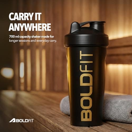 Boldfit Bold Gym Shaker Bottle 700ml, Bottles For Protein Shake 100% Leakproof Guarantee Protein Shaker/Sipper, Ideal For Protein, Pre Workout And BCAAs & Water BPA Free Material,Plastic,Black 5