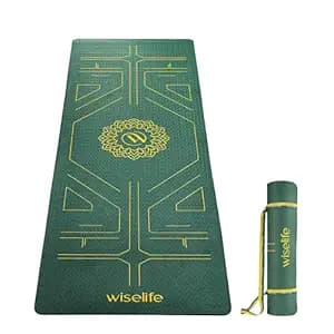 Wiselife True Alignment Yoga Mat + Sleek Yoga Strap For Men And Women (Probalance Tpe Material 6Mm Extra Thick Extra Long Extra Wide) (Emerald)