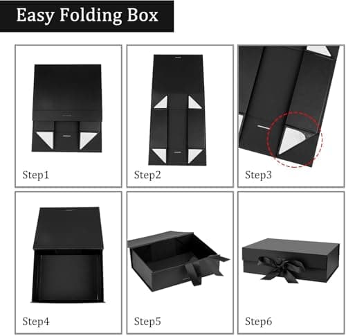 VRB Dec 1Pcs Multipurpose Gift Box Decorative Folding Paper Gift Box with Ribbon,gift box for packing,hamper boxes,gift boxes for Return Gifting,Storage,Engagement,Wedding(1 Pcs Black Rigid Box) 3