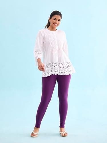 GO COLORS Soft Cotton Stretch Ankle Length Leggings for Women | Breathable, Mid Rise, Medium Purple 4