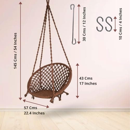 Curio Centre Make in India Round Cotton Rope Hanging Swing for Adults & Kids with Accessories/Swing Chair for Indoor,Outdoor,Home,Patio,Yard, Balcony,Garden (145 x 57 x 43 cm,100 kgs Capacity, Brown) 2