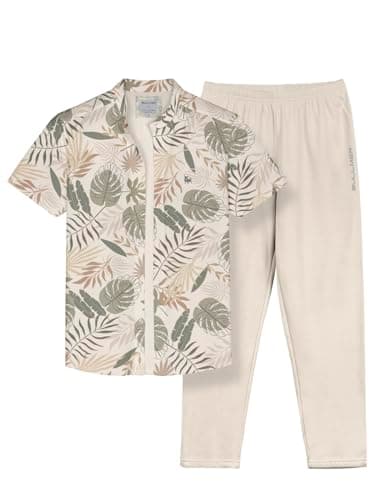 BULLMER Cotton Blend Trendy Clothing Set With Shirt & Pants Co-Ords For Men Beige/Beige Large, Printed