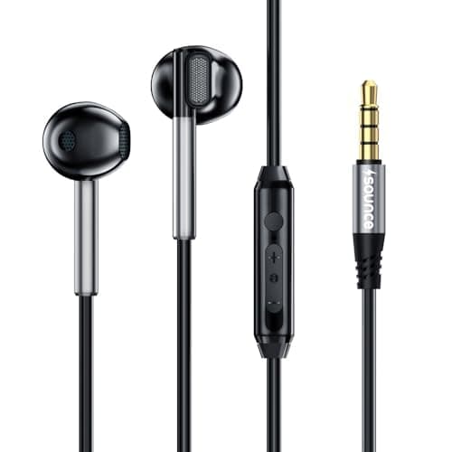 Sounce BassPulse In Ear 3.5mm Wired Headset with HD Mic In-Line Controls 14.2mm Drivers Unique Earbud Design TPE Tangle-Free Cable Wide Compatibility Sweatproof Durable Premium Wired Earphones (Black) 2